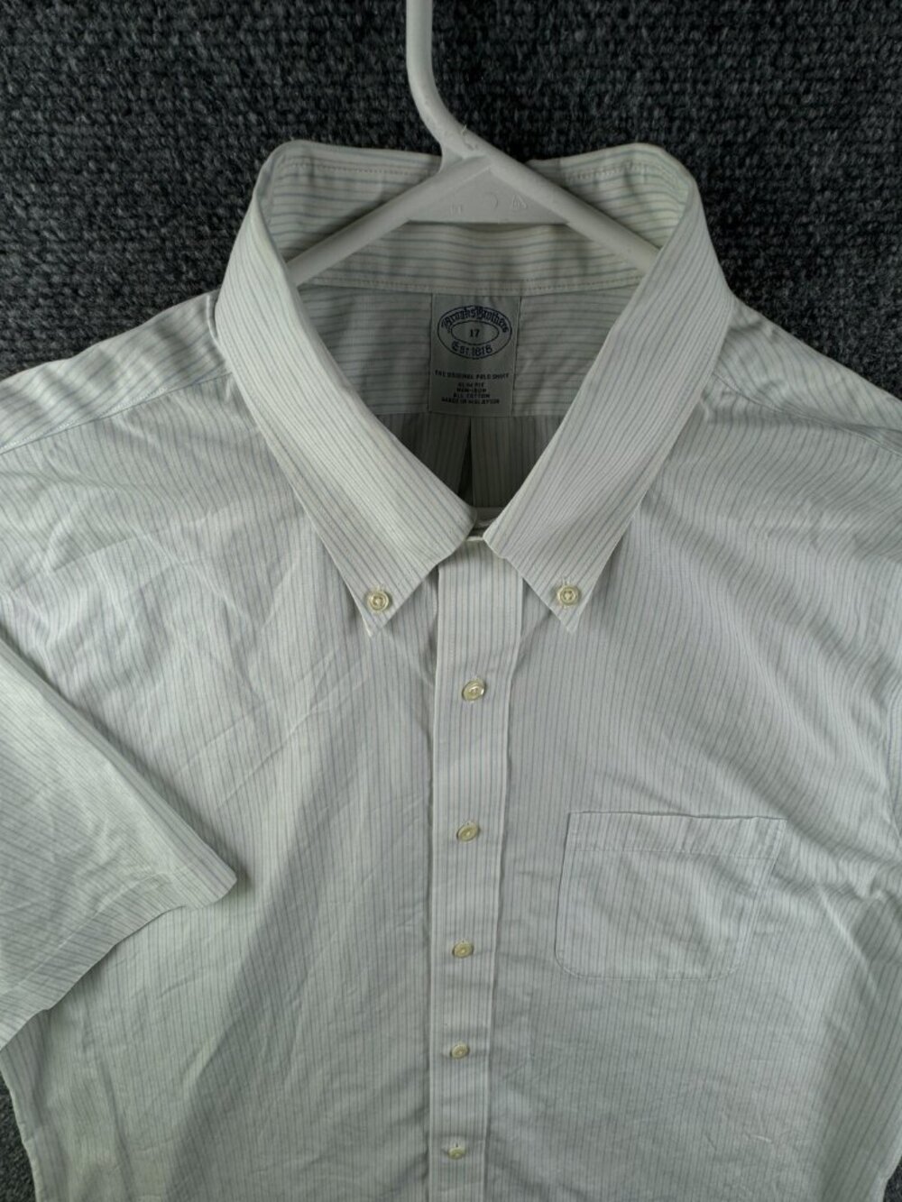 Brooks Brothers Men Non Iron Button Up Shirt Short Sleeve Striped 17 Slim Fit